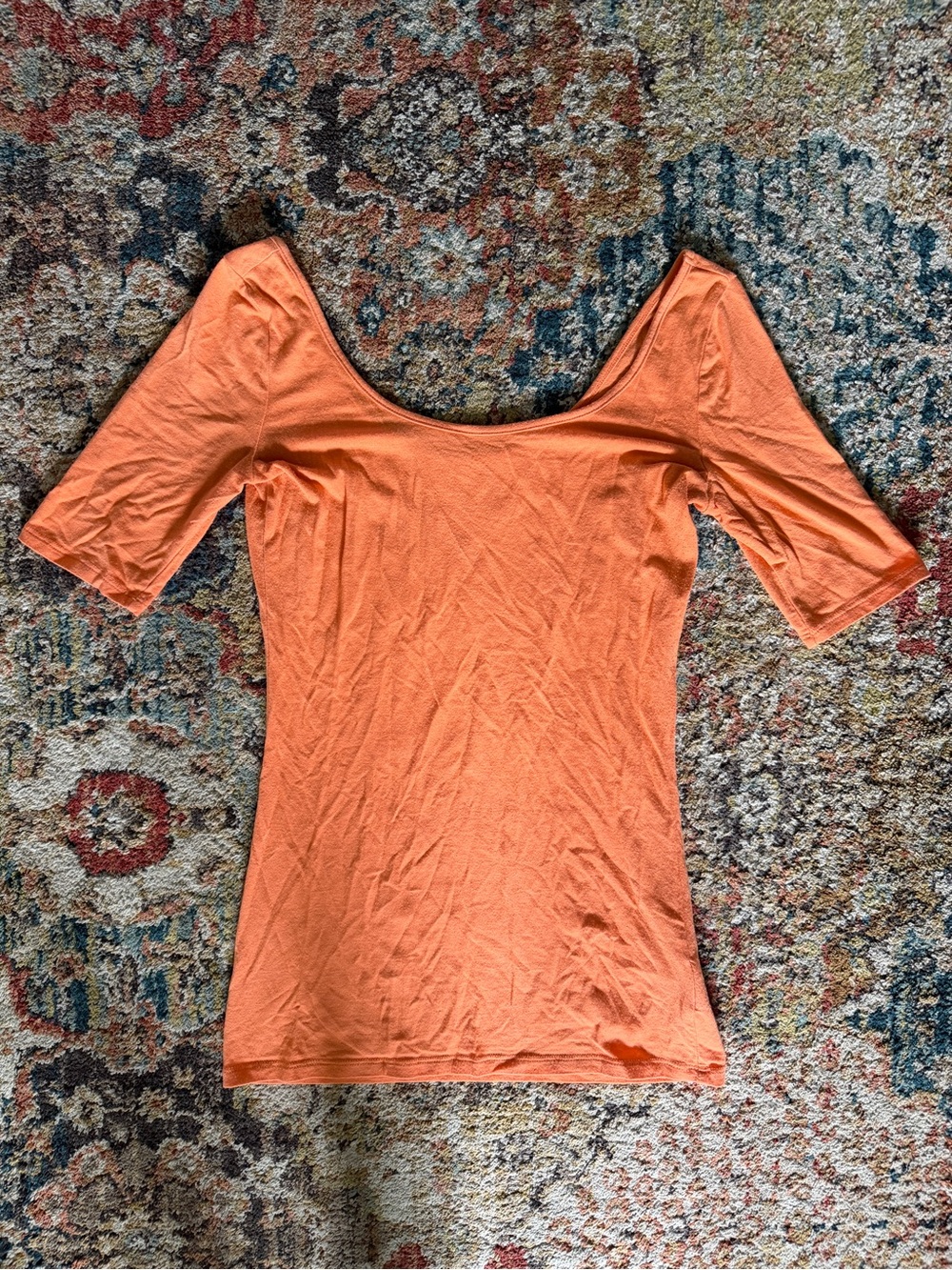 Women's Scoop Neck Elbow Sleeve Top - Orange
